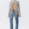 Long-Sleeved Open Back Tie Shirt – Dusty Grey Long-Sleeved Open Back Tie Shirt – Dusty Grey
