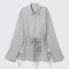 Long-Sleeved Open Back Tie Shirt – Dusty Grey Long-Sleeved Open Back Tie Shirt – Dusty Grey