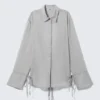 Long-Sleeved Open Back Tie Shirt – Dusty Grey Long-Sleeved Open Back Tie Shirt – Dusty Grey
