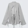 Long-Sleeved Open Back Tie Shirt – Dusty Grey Long-Sleeved Open Back Tie Shirt – Dusty Grey