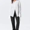 Long-Sleeved Open Back Tie Shirt – White Long-Sleeved Open Back Tie Shirt – White