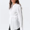 Long-Sleeved Open Back Tie Shirt – White Long-Sleeved Open Back Tie Shirt – White
