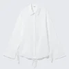 Long-Sleeved Open Back Tie Shirt – White Long-Sleeved Open Back Tie Shirt – White