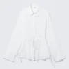 Long-Sleeved Open Back Tie Shirt – White Long-Sleeved Open Back Tie Shirt – White