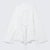Long-Sleeved Open Back Tie Shirt – White Long-Sleeved Open Back Tie Shirt – White