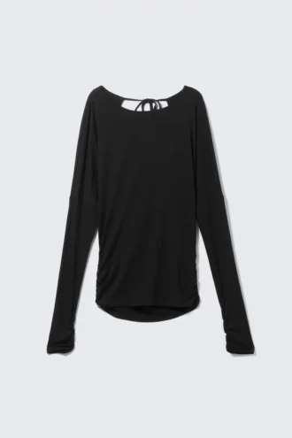 Long-Sleeved Open Back Top – Black