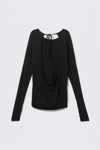 Long-Sleeved Open Back Top – Black