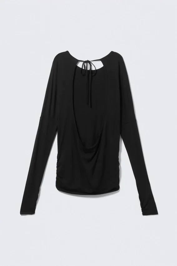 Long-Sleeved Open Back Top – Black Long-Sleeved Open Back Top – Black