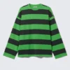 Long-Sleeved Oversized Cotton T-Shirt – Black & Green Stripe Long-Sleeved Oversized Cotton T-Shirt – Black & Green Stripe