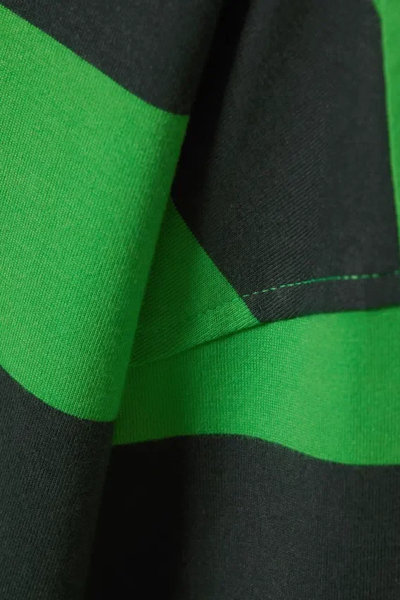 Long-Sleeved Oversized Cotton T-Shirt – Black & Green Stripe Long-Sleeved Oversized Cotton T-Shirt – Black & Green Stripe