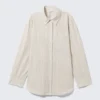 Long-Sleeved Oversized Poplin Shirt – Checked Light Beige Long-Sleeved Oversized Poplin Shirt – Checked Light Beige