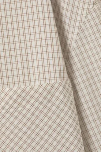 Long-Sleeved Oversized Poplin Shirt – Checked Light Beige