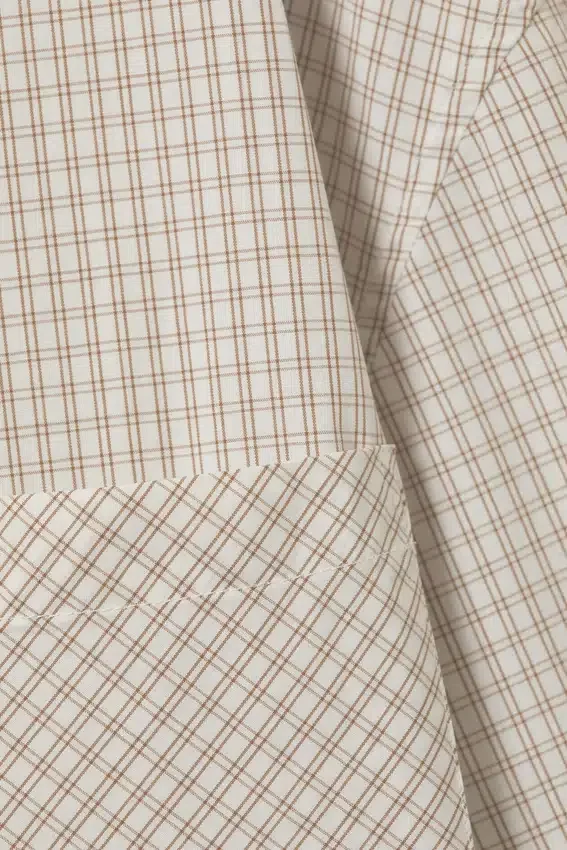 Long-Sleeved Oversized Poplin Shirt – Checked Light Beige Long-Sleeved Oversized Poplin Shirt – Checked Light Beige