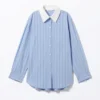 Long-Sleeved Oversized Poplin Shirt – Striped Light Blue Long-Sleeved Oversized Poplin Shirt – Striped Light Blue