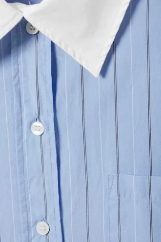Long-Sleeved Oversized Poplin Shirt – Striped Light Blue