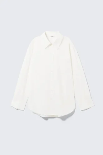 Long-Sleeved Oversized Poplin Shirt – White