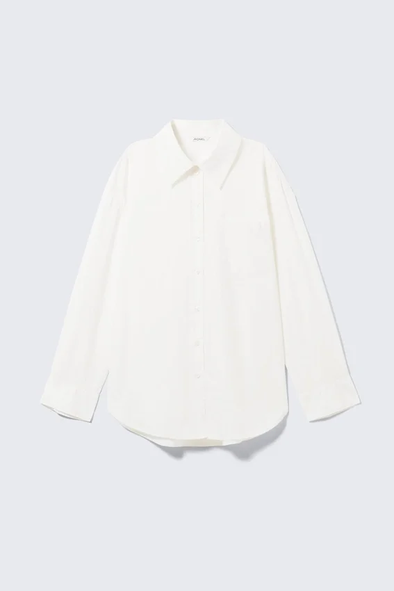 Long-Sleeved Oversized Poplin Shirt – White Long-Sleeved Oversized Poplin Shirt – White