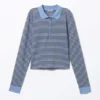 Long-Sleeved Polo Top – Blue & Black Stripes