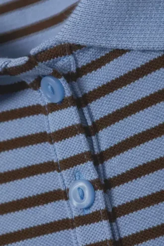 Long-Sleeved Polo Top – Blue & Black Stripes