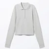 Long-Sleeved Polo Top – Light Grey Melange