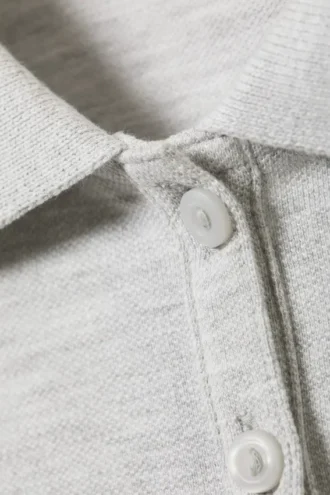 Long-Sleeved Polo Top – Light Grey Melange