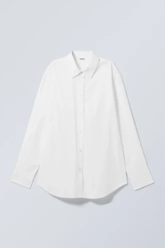 Long-Sleeved Poplin Cotton Shirt – White