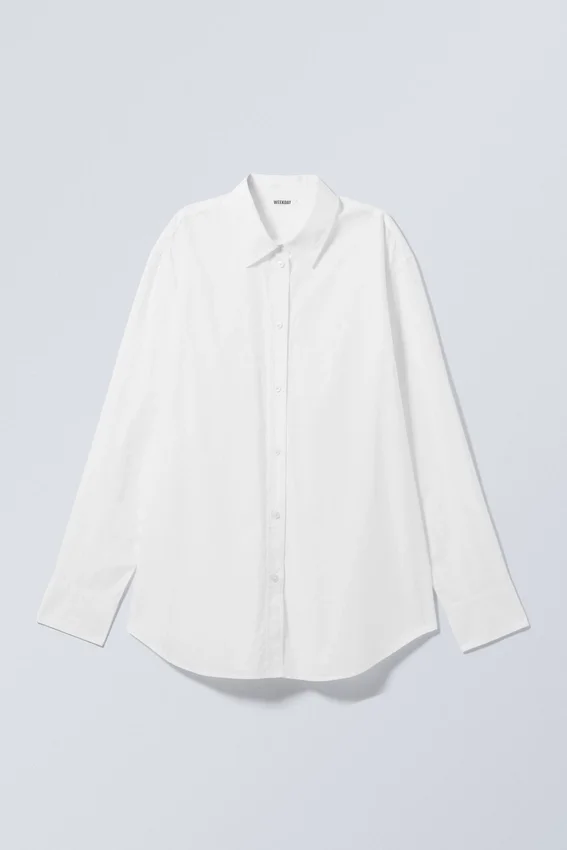 Long-Sleeved Poplin Cotton Shirt – White Long-Sleeved Poplin Cotton Shirt – White