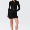 Long-Sleeved Popper Mini Dress – Black Long-Sleeved Popper Mini Dress – Black