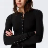 Long-Sleeved Popper Mini Dress – Black Long-Sleeved Popper Mini Dress – Black