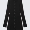 Long-Sleeved Popper Mini Dress – Black Long-Sleeved Popper Mini Dress – Black