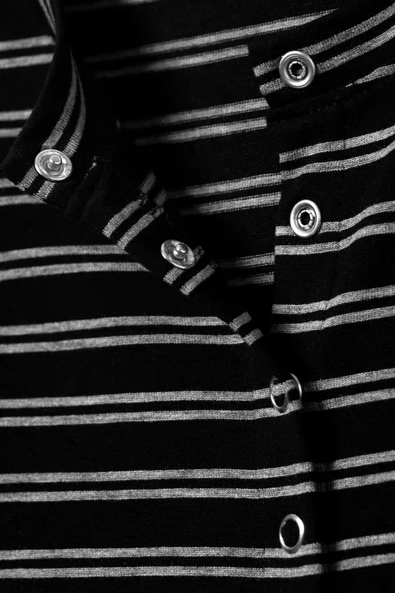 Long-Sleeved Popper Mini Dress – Striped Black Long-Sleeved Popper Mini Dress – Striped Black