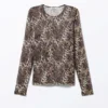 Long-Sleeved Printed Mesh Top – Leopard-Print Long-Sleeved Printed Mesh Top – Leopard-Print