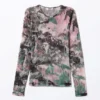 Long-Sleeved Printed Mesh Top – Muted Wild Long-Sleeved Printed Mesh Top – Muted Wild