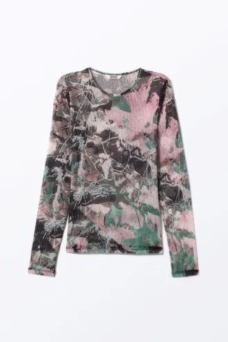 Long-Sleeved Printed Mesh Top – Muted Wild