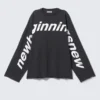 Long-Sleeved Printed Oversized Cotton Top – Dark Grey – New Beginnings Long-Sleeved Printed Oversized Cotton Top – Dark Grey – New Beginnings