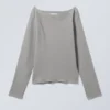 Long-Sleeved Raw Edge Boatneck Top – Dusty Grey Long-Sleeved Raw Edge Boatneck Top – Dusty Grey