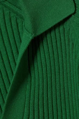 Long-Sleeved Ribbed Knit V-Neck Top – Green