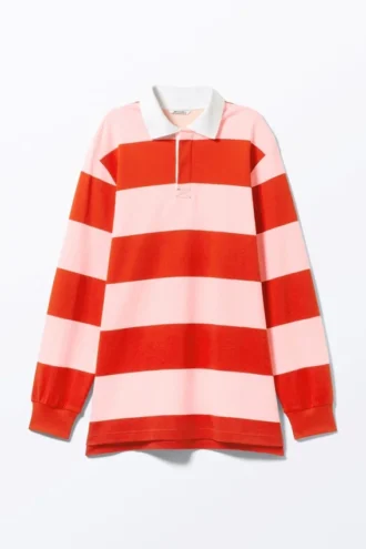Long-Sleeved Rugby Mini Dress – Red & Pink Stripes