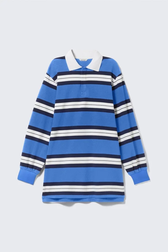 Long-Sleeved Rugby Mini Dress – Striped Blue Long-Sleeved Rugby Mini Dress – Striped Blue