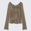 Long-Sleeved Slim Fit Scoop Neck Top – Beige/Black Stripe Long-Sleeved Slim Fit Scoop Neck Top – Beige/Black Stripe