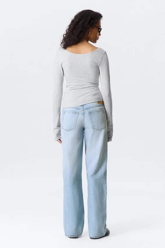 Long-Sleeved Slim Fit Scoop Neck Top – Grey Melange Long-Sleeved Slim Fit Scoop Neck Top – Grey Melange