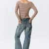 Long-Sleeved Slim Fit Scoop Neck Top – Light Pink/Brown Stripe Long-Sleeved Slim Fit Scoop Neck Top – Light Pink/Brown Stripe