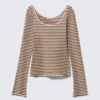 Long-Sleeved Slim Fit Scoop Neck Top – Light Pink/Brown Stripe Long-Sleeved Slim Fit Scoop Neck Top – Light Pink/Brown Stripe