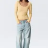 Long-Sleeved Slim Fit Scoop Neck Top – Light Yellow Long-Sleeved Slim Fit Scoop Neck Top – Light Yellow