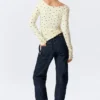 Long-Sleeved Slim Fit Scoop Neck Top – Light Yellow – Dots Long-Sleeved Slim Fit Scoop Neck Top – Light Yellow – Dots