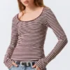 Long-Sleeved Slim Fit Scoop Neck Top – Pink & Burgundy Stripes Long-Sleeved Slim Fit Scoop Neck Top – Pink & Burgundy Stripes