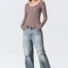 Long-Sleeved Slim Fit Scoop Neck Top – Pink & Burgundy Stripes Long-Sleeved Slim Fit Scoop Neck Top – Pink & Burgundy Stripes