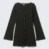 Long-Sleeved V-Neck Mini Dress – Black Long-Sleeved V-Neck Mini Dress – Black