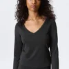 Long-Sleeved V-Neck Top – Washed Black Long-Sleeved V-Neck Top – Washed Black