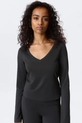 Long-Sleeved V-Neck Top – Washed Black Long-Sleeved V-Neck Top – Washed Black